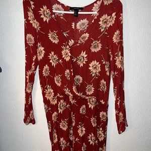 Forever 21 Long Sleeve Romper Red Yellow Sunflower Medium